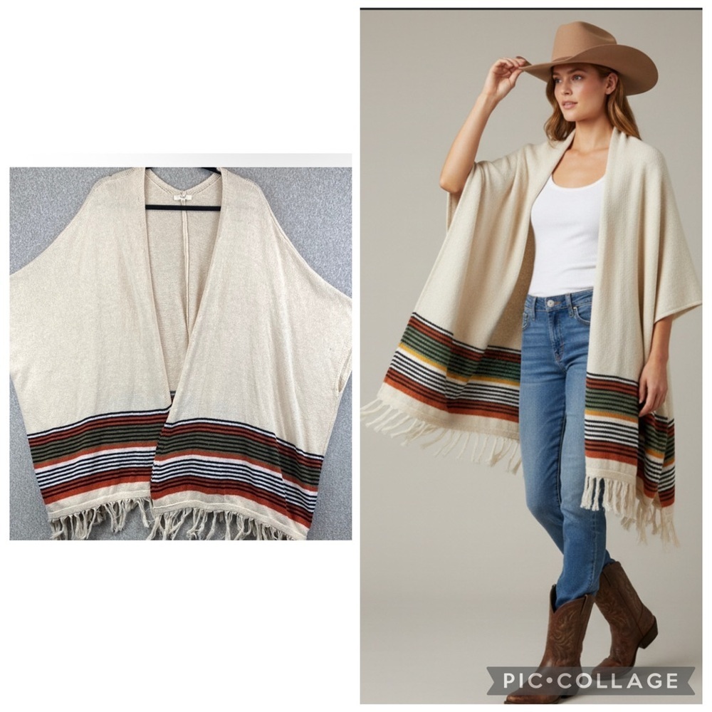 Easel duster kimono cardigan wrap M oversized southwest fringe boho cowgirl
